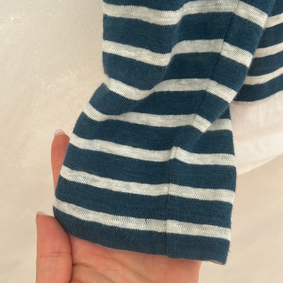 Tory Burch linen jersey pullover blue peninsula striped mixed fabric sz small - Picture 5 of 9